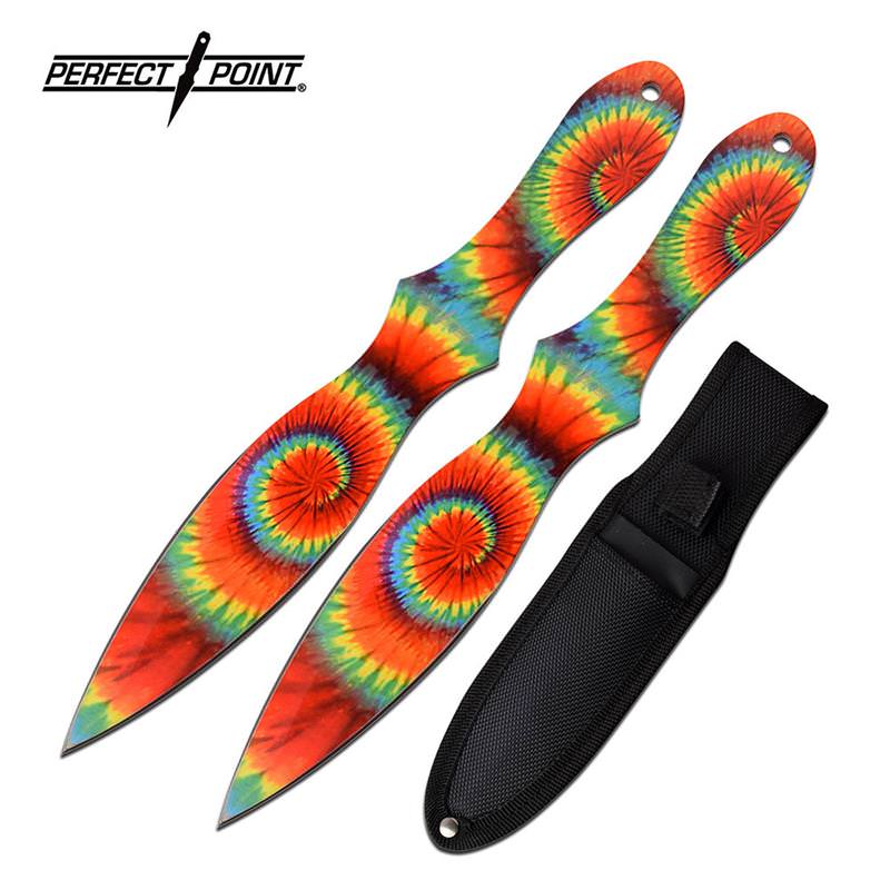 2 Pc Perfect Point 8" Overall Trippy Throwing Knife Set - Tophatter's Army Products & Self Defense Collectible Weapons - Tophatter Daily Deals